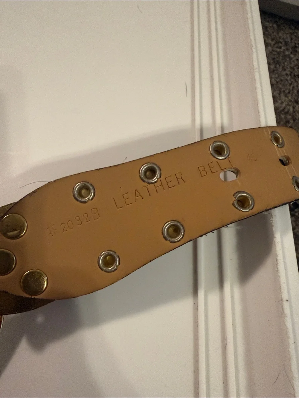 Black Leather Concho Belt Size 40 Gold Tone Studded Western Boho 44”